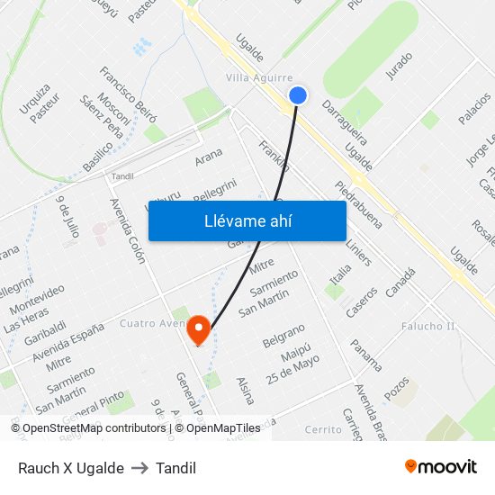 Rauch X Ugalde to Tandil map