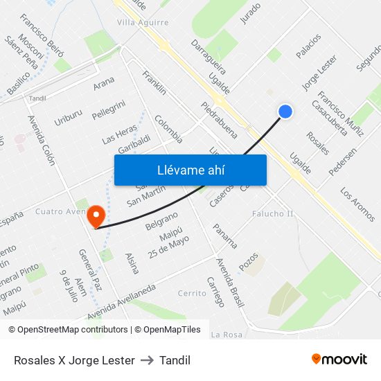 Rosales X Jorge Lester to Tandil map