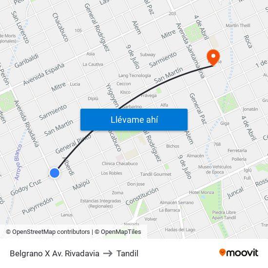 Belgrano X Av. Rivadavia to Tandil map