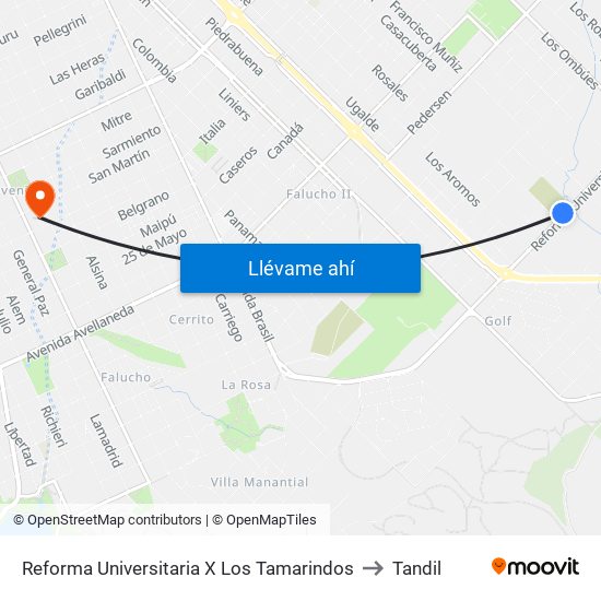 Reforma Universitaria X Los Tamarindos to Tandil map
