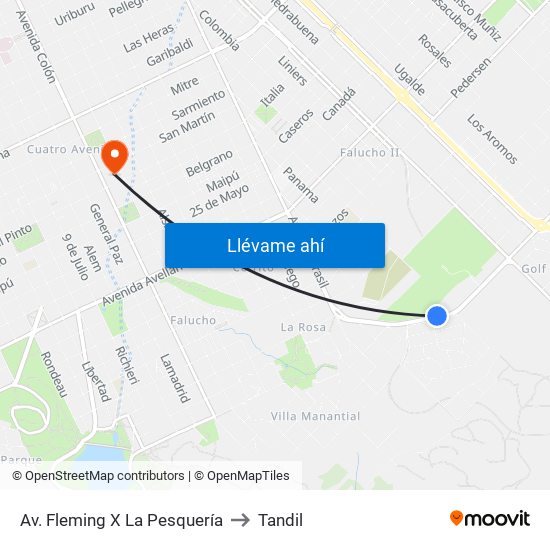 Av. Fleming X La Pesquería to Tandil map