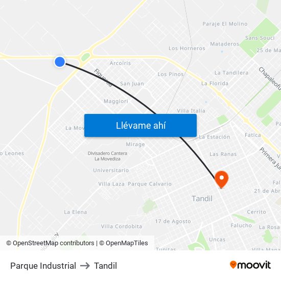 Parque Industrial to Tandil map