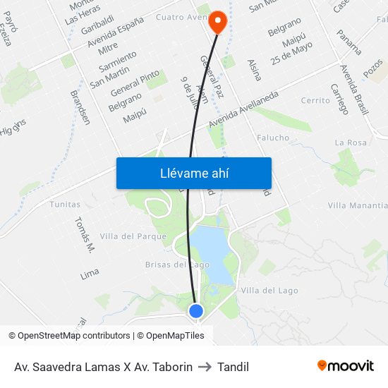 Av. Saavedra Lamas X Av. Taborin to Tandil map