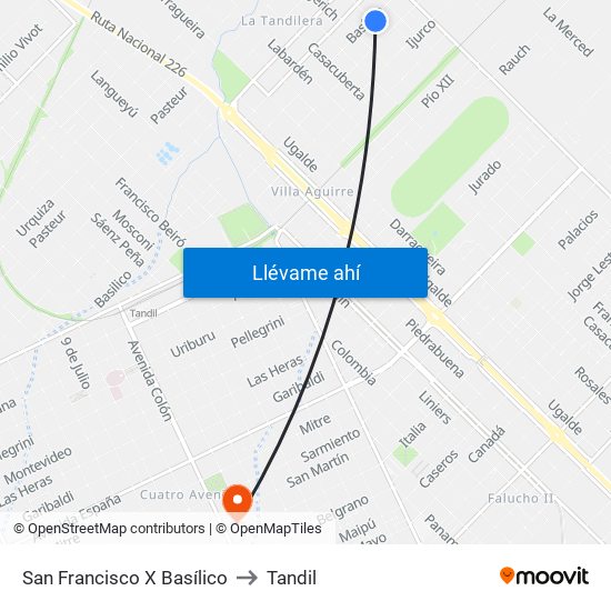 San Francisco X Basílico to Tandil map