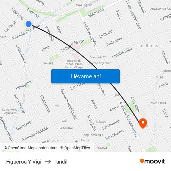 Figueroa Y Vigil to Tandil map