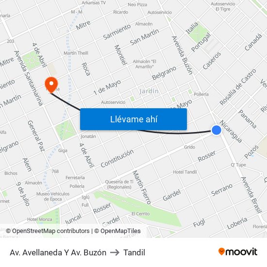 Av. Avellaneda Y Av. Buzón to Tandil map
