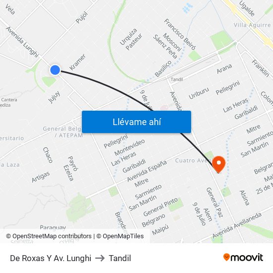 De Roxas Y Av. Lunghi to Tandil map