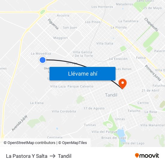 La Pastora Y Salta to Tandil map