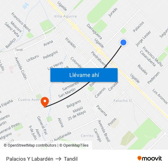 Palacios Y Labardén to Tandil map