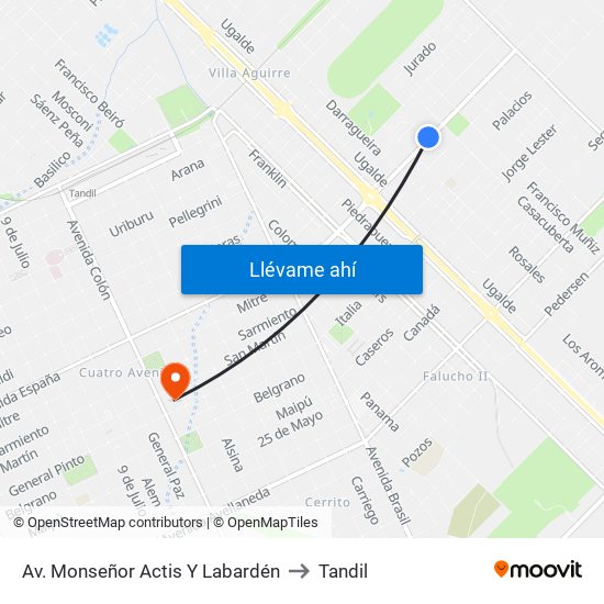 Av. Monseñor Actis Y Labardén to Tandil map