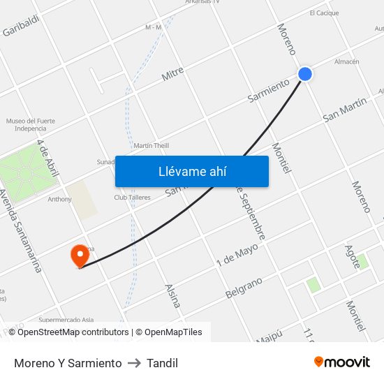 Moreno Y Sarmiento to Tandil map