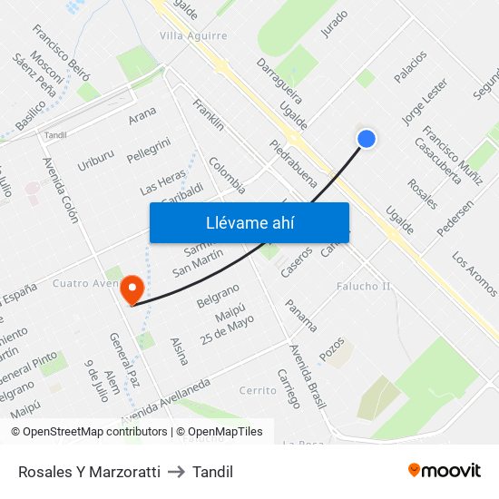 Rosales Y Marzoratti to Tandil map