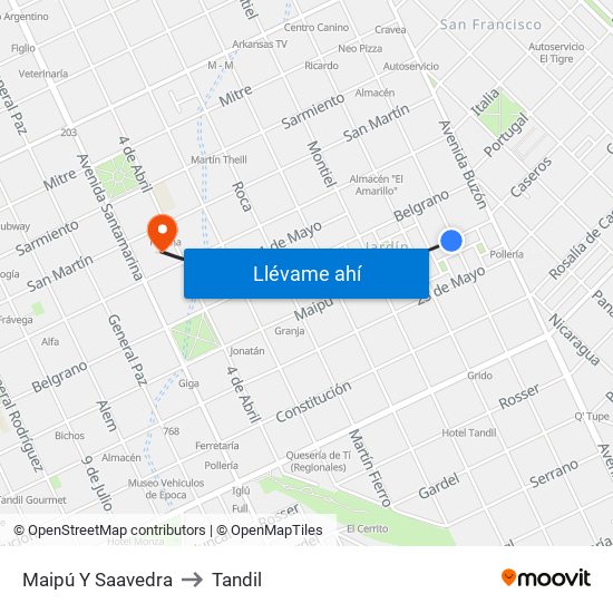 Maipú Y Saavedra to Tandil map