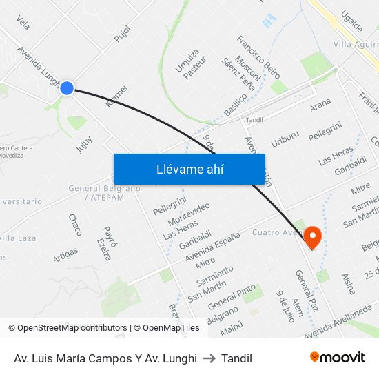 Av. Luis María Campos Y Av. Lunghi to Tandil map