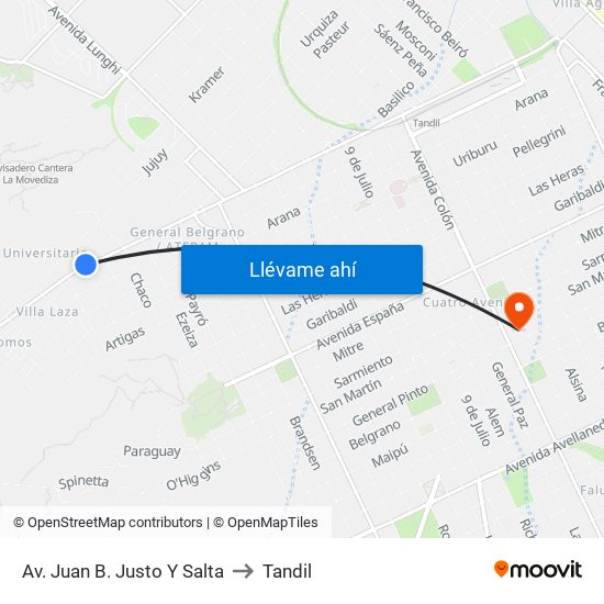Av. Juan B. Justo Y Salta to Tandil map
