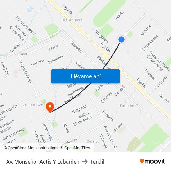 Av. Monseñor Actis Y Labardén to Tandil map