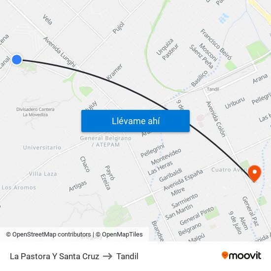 La Pastora Y Santa Cruz to Tandil map