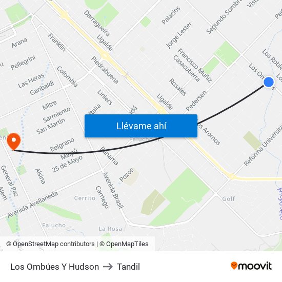 Los Ombúes Y Hudson to Tandil map