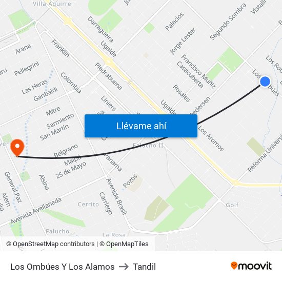 Los Ombúes Y Los Alamos to Tandil map