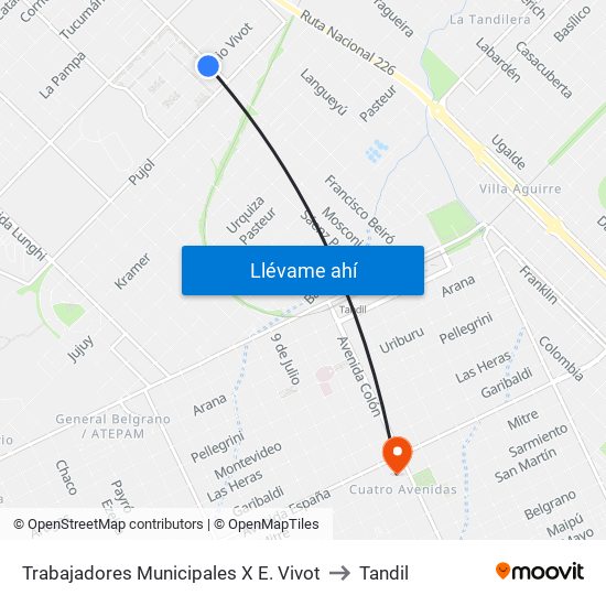 Trabajadores Municipales X E. Vivot to Tandil map