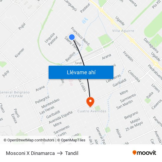 Mosconi X Dinamarca to Tandil map