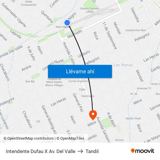 Intendente Dufau X Av. Del Valle to Tandil map