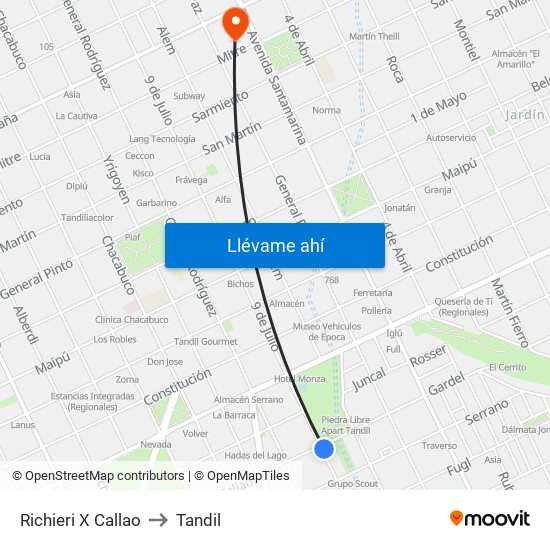Richieri X Callao to Tandil map