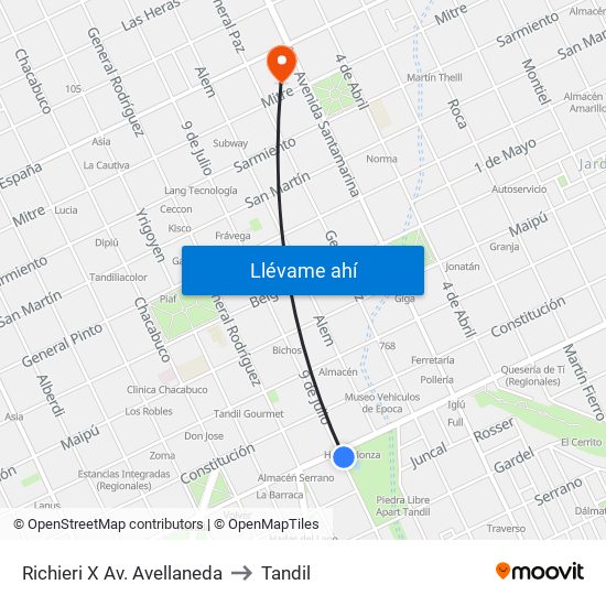 Richieri X Av. Avellaneda to Tandil map