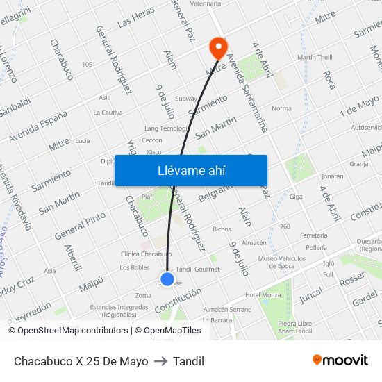 Chacabuco X 25 De Mayo to Tandil map