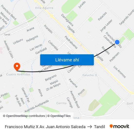 Francisco Muñiz X Av. Juan Antonio Salceda to Tandil map