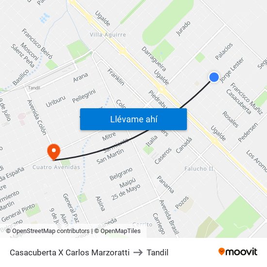Casacuberta X Carlos Marzoratti to Tandil map