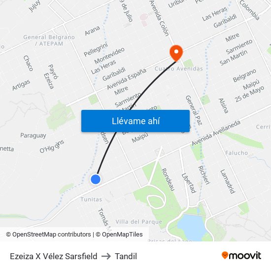 Ezeiza X Vélez Sarsfield to Tandil map