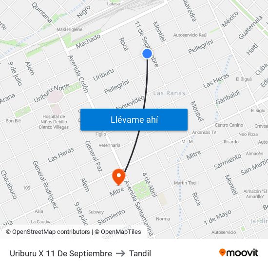 Uriburu X 11 De Septiembre to Tandil map