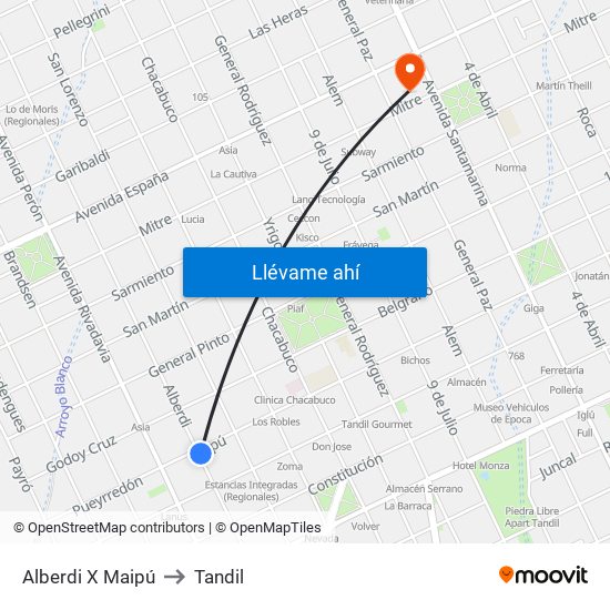 Alberdi X Maipú to Tandil map