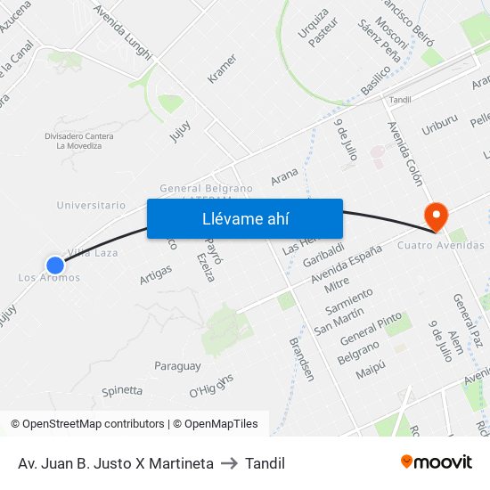 Av. Juan B. Justo X Martineta to Tandil map