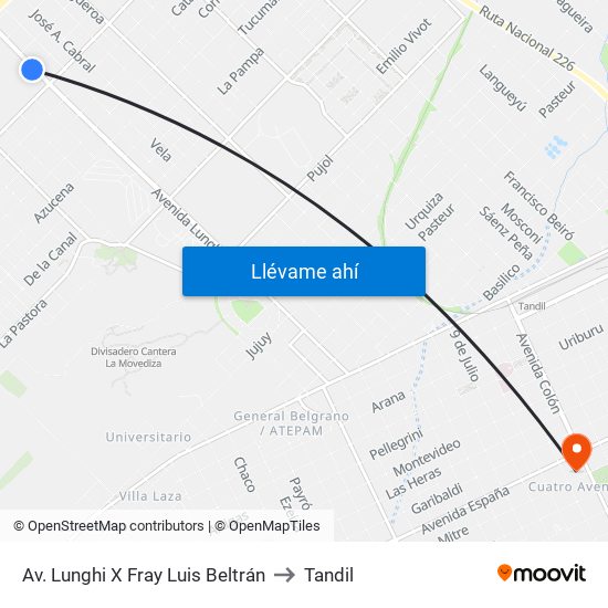 Av. Lunghi X Fray Luis Beltrán to Tandil map