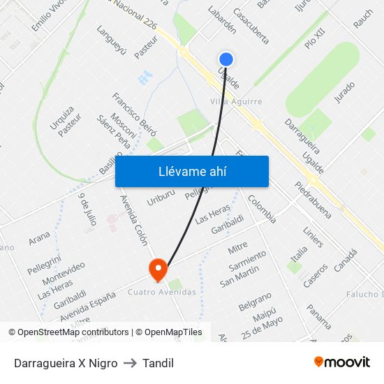 Darragueira X Nigro to Tandil map