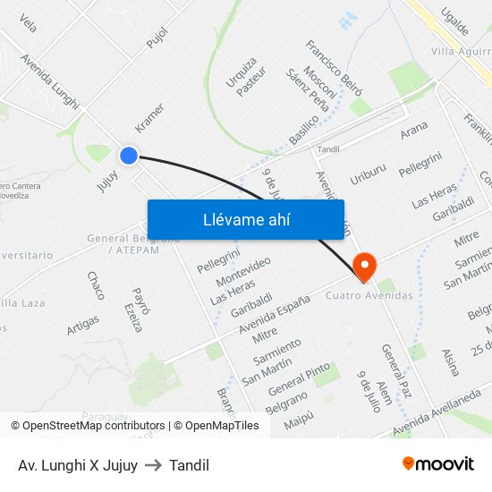 Av. Lunghi X Jujuy to Tandil map