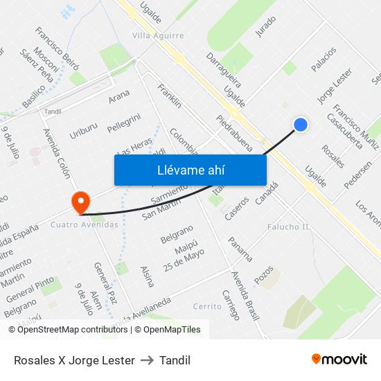 Rosales X Jorge Lester to Tandil map