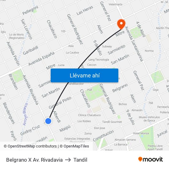 Belgrano X Av. Rivadavia to Tandil map