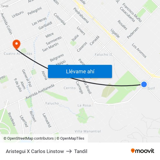 Aristegui X Carlos Linstow to Tandil map