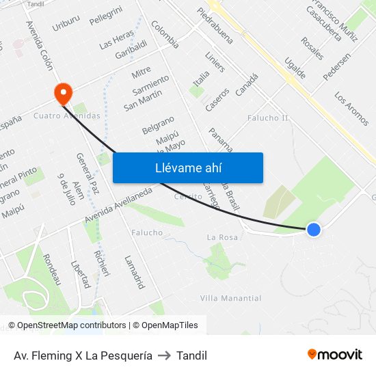 Av. Fleming X La Pesquería to Tandil map
