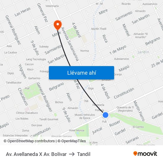 Av. Avellaneda X Av. Bolívar to Tandil map