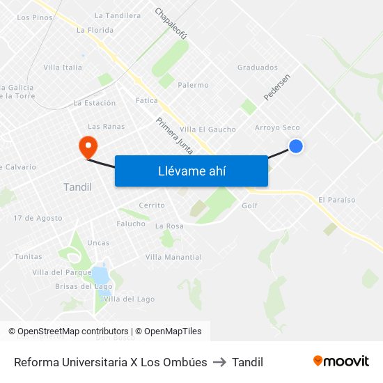 Reforma Universitaria X Los Ombúes to Tandil map