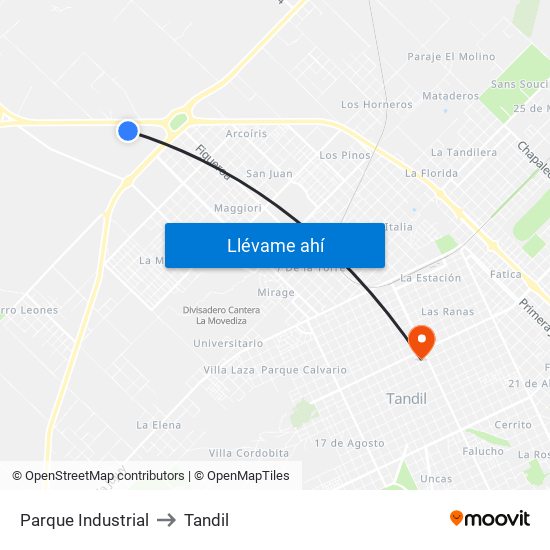 Parque Industrial to Tandil map