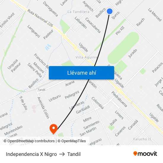 Independencia X Nigro to Tandil map