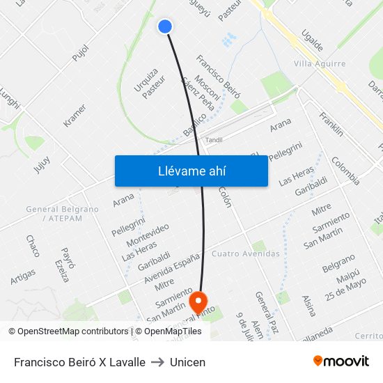 Francisco Beiró X Lavalle to Unicen map