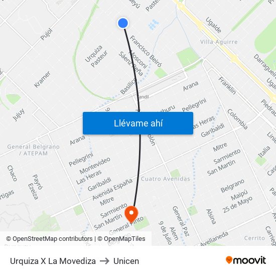 Urquiza X La Movediza to Unicen map