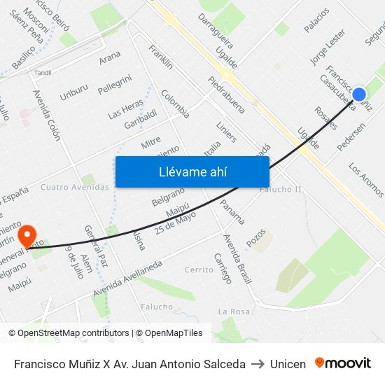 Francisco Muñiz X Av. Juan Antonio Salceda to Unicen map