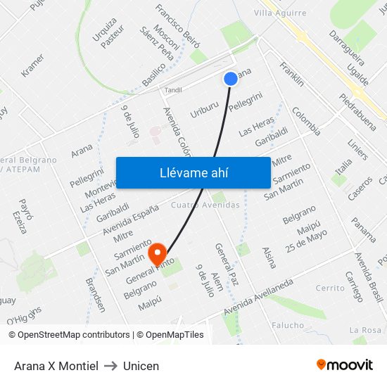 Arana X Montiel to Unicen map